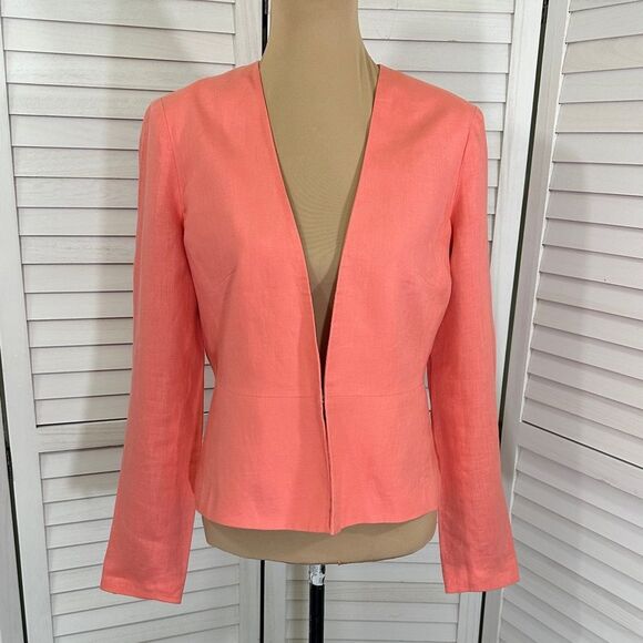 BR Linen Peplum Jacket Elegant Coral Size 8 NWOT - Picture 2 of 11